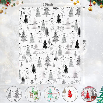 BLEUM CADE Christmas Throw Blanket, Snowflake Xmas Tree Blankets and Throws Soft Flannel Blankets for Couch Sofa, 50 x 60 Inches, Gray