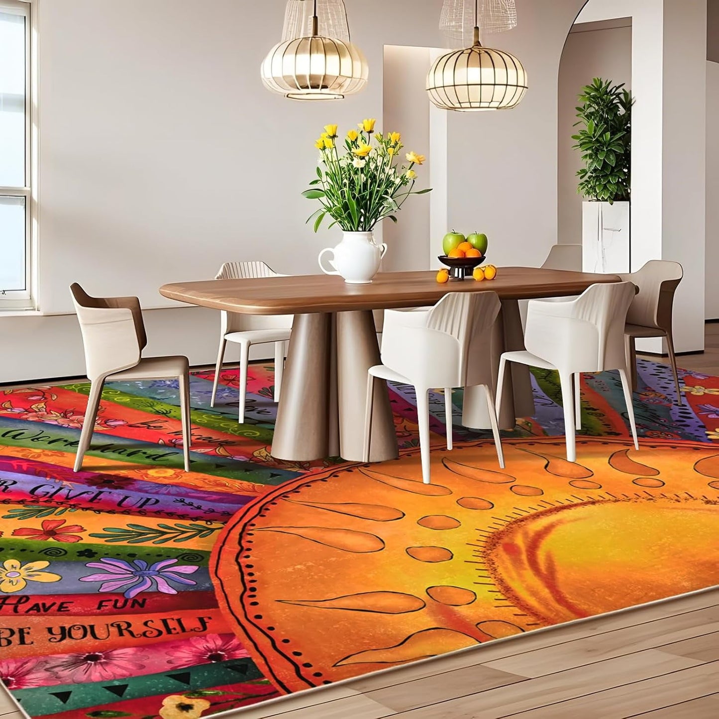 Bleum Cade Area Rugs for Living Room 8x10,Boho Sun Rugs, Washable Area Rugs for Bedroom,Low Pile Anti Slip Durable Carpet for Dining Room