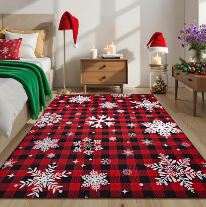 Bleum Cade Christmas Snowflake 5'x7' Area Rugs for Living Room, Washable Rugs for Bedroom Dinning Room,Red Buffalo Plaid Rug Ultra Soft Non Slip Durable Large Carpet Home Decor