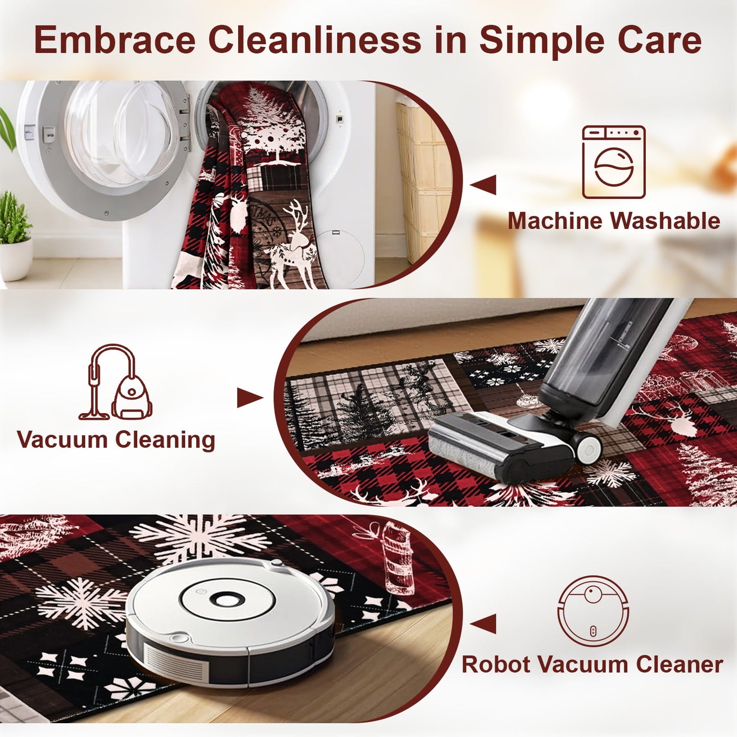 Bleum Cade Christmas Rugs for Living Room 5x7 Area Rug, Christmas Tree Washable Rug for Bedroom, Non Slip Durable Soft Buffalo Plaid Throw Rugs Xmas Carpet for Dining Room