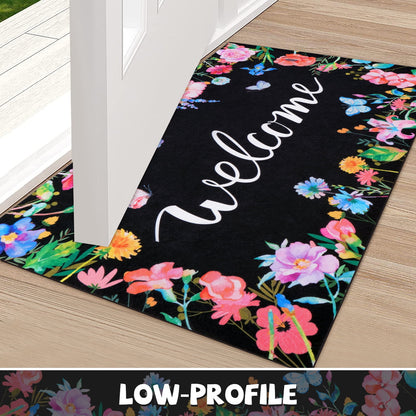 BLEUM CADE Spring Welcome Mat for Outside,Floral Non Slip Outdoor Door Mat,Low Profile Entrance Doormat for Patio