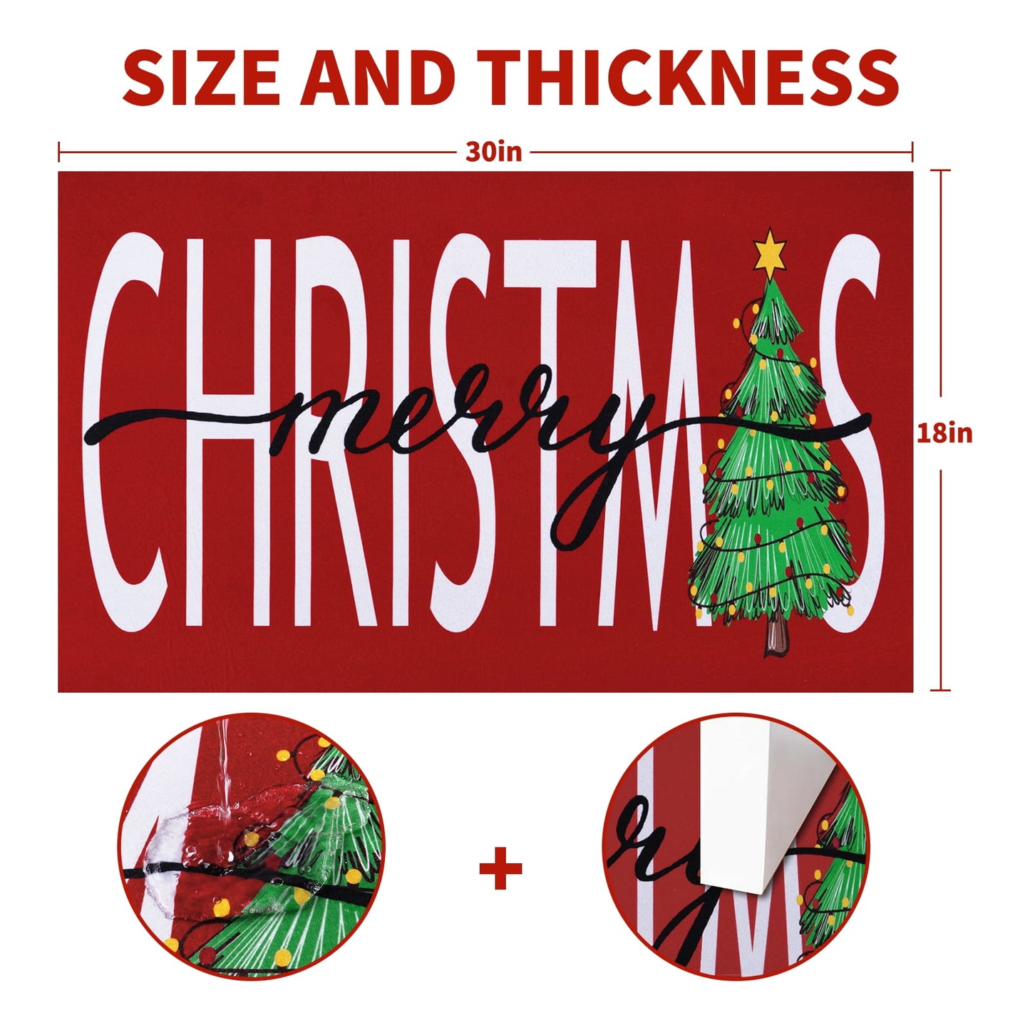 Bleum Cade Christmas Door Mat Winter Outdoor doormat,Non-Slip Christmas Tree Welcome Mat, Red,18" x 30"