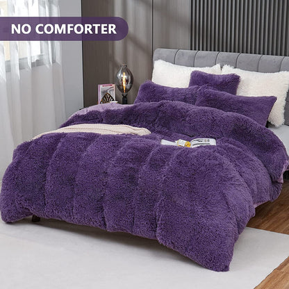 BLEUM CADE Luxury Fluffy Fuzzy King Bedding Comforter Set,3 Pieces Shaggy Duvet Cover Set,Furry Plush Velvet Comforter Cover with Zip Closure,Purple