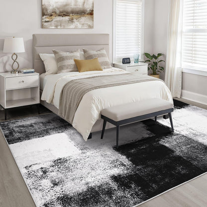 Bleum Cade 5x7 Abstract Area Rugs for Living Room, Modern Washable Rugs Non Slip Dining Room Rug, Soft Low Pile Bedroom Rug, Stain Resistant Indoor Rugs Carpet,Black