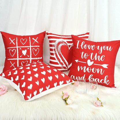 BLEUM CADE Valentines Day Pillow Covers Set of 4 I Love You Throw Pillow Covers 18 x 18 inch Happy Valentine Day Pillowcases for Anniversary Wedding