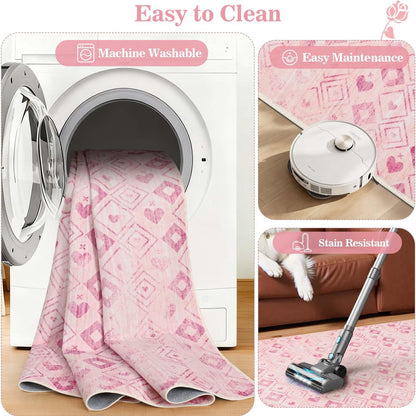 Bleum Cade 2'x3' Washable Entry Rug, Super Soft Low Pile Non-Slip Outdoor Indoor Pink Love Hearts Door Mat for Kitchen, Laundry Entryway, Bathroom, Mother's Day Ideal Gift for Mom