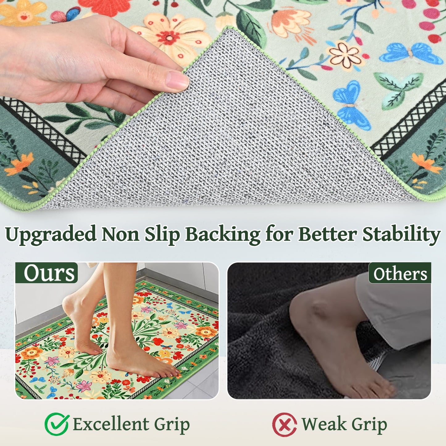 Bleum Cade 5'x7' Area Rugs for Living Room, Boho Floral Rug Ultra Soft Washable Rugs for Bedroom, Anti Slip Durable Carpet Home Decor for Dining Room,Green