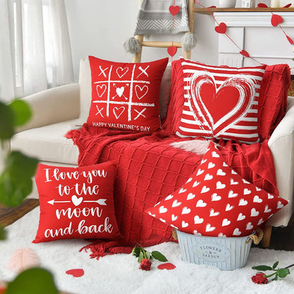 BLEUM CADE Valentines Day Pillow Covers Set of 4 I Love You Throw Pillow Covers 18 x 18 inch Happy Valentine Day Pillowcases for Anniversary Wedding