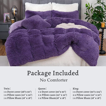 BLEUM CADE Luxury Fluffy Fuzzy Queen Bedding Comforter Set,3 Pieces Shaggy Duvet Cover Set,Furry Plush Velvet Comforter Cover with Zip Closure,Purple