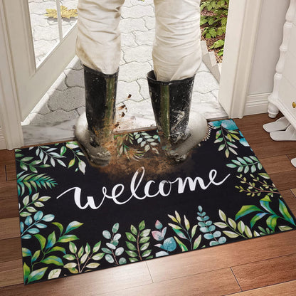 BLEUM CADE Summer Welcome Door Mat Leaves Low Profile Outdoor Door Mats Non Slip Entrance Mats for Outside Patio