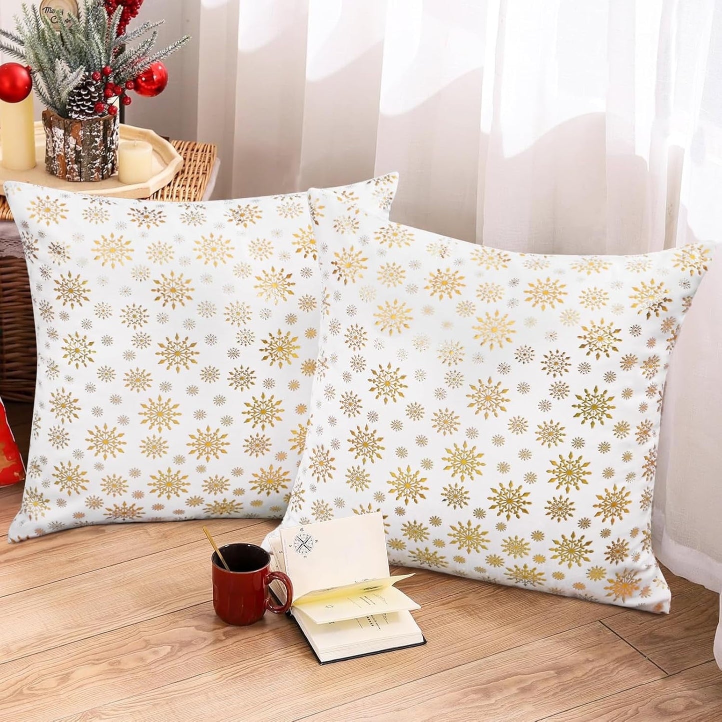 BLEUM CADE Christmas Throw Pillow Covers Set of 2,Teddy Fleece Xmas Red Soft Fleece Pillowcase with Christmas Elk Pattern,18 x 18 inches