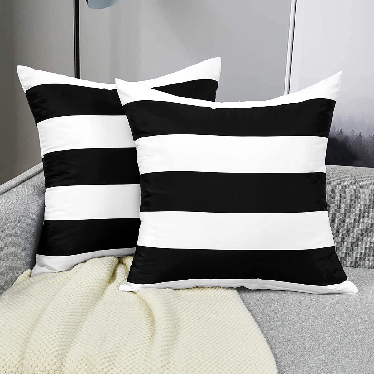 BLEUM CADE 2 Pack Black and White Striped Throw Pillow Covers 12 x 20 inch Outdoor Patio Pillows Cushion Cover Waterproof Pillow Cases for Couch Pillows Sofa