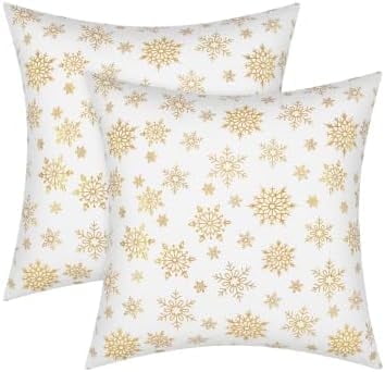 BLEUM CADE Christmas Throw Pillow Covers 18 x 18 inch Snowflakes Xmas Tree Buffalo Plaid Pillow Covers Set of 2,Winter Holiday Decorative Pillow Cases