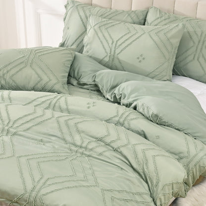 BLEUM CADE 3 Pieces Comforter Set King Size Soft Breathable Duvet Cover Set,Tufted Geometric Bed Comforter Cover Set,Beige