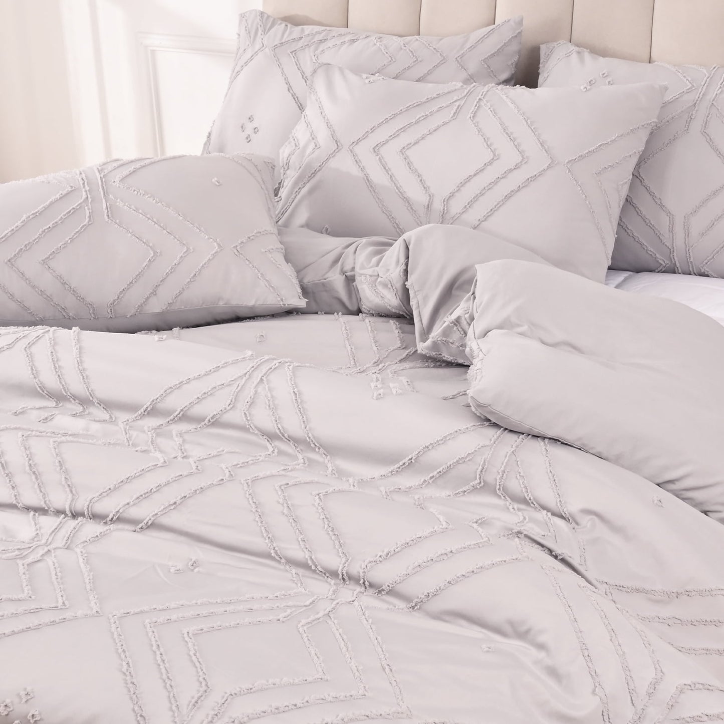BLEUM CADE 3 Pieces Comforter Set King Size Soft Breathable Duvet Cover Set,Tufted Geometric Bed Comforter Cover Set,Gray