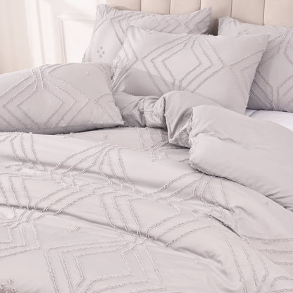 BLEUM CADE 3 Pieces Comforter Set King Size Soft Breathable Duvet Cover Set,Tufted Geometric Bed Comforter Cover Set,Gray