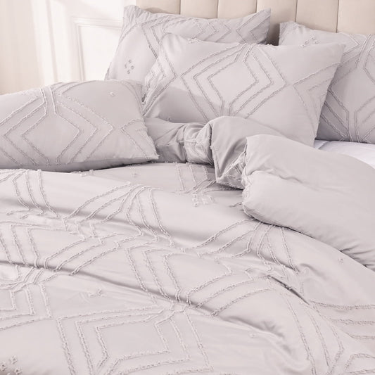 BLEUM CADE 3 Pieces Comforter Set King Size Soft Breathable Duvet Cover Set,Tufted Geometric Bed Comforter Cover Set,Gray