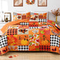 BLEUM CADE 3 Pieces Fall Quilt Set King Size, Thanksgiving Pumpkin Maple Leaves Plaid Bedding Set , Soft Lightweight Bedspread Coverlet Set King