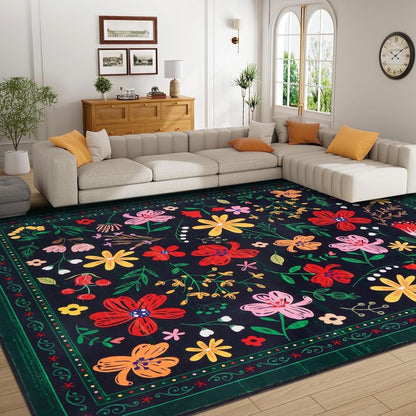 Bleum Cade 8x10 Area Rugs Floral Washable Rugs for Living Room Green Rug Non Slip Soft Low Pile Faux Wool Botanical Throw Rug for Bedroom, Dining Room, Office, Home Decor