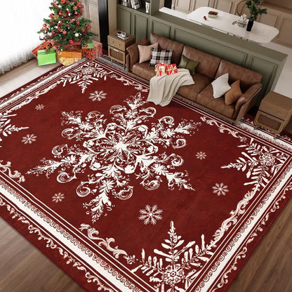 BLEUM CADE Christmas Snowflake Area Rugs 8'x10' for Living Room, Washable Rugs for Bedroom Dinning Room,Ultra Soft Non Slip Durable Large Carpet Christmas Decorations,Red