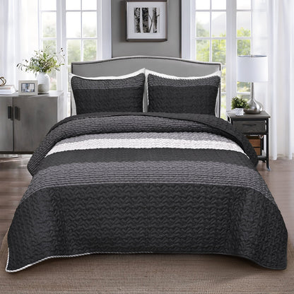 BLEUM CADE 3 Piece Twin Quilt Set with 2 Shams,Purple Gray Lightweight Bedspread for All-Season,Handblock Striped Reversible Quilt Coverlet for Twin Bed