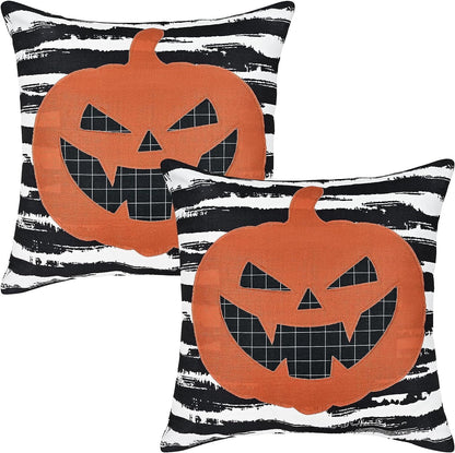 BLEUM CADE Halloween Pillow covers 18 x 18 inches Set of 2,Pumpkin Ghost Spider Web Halloween Decor,Purple