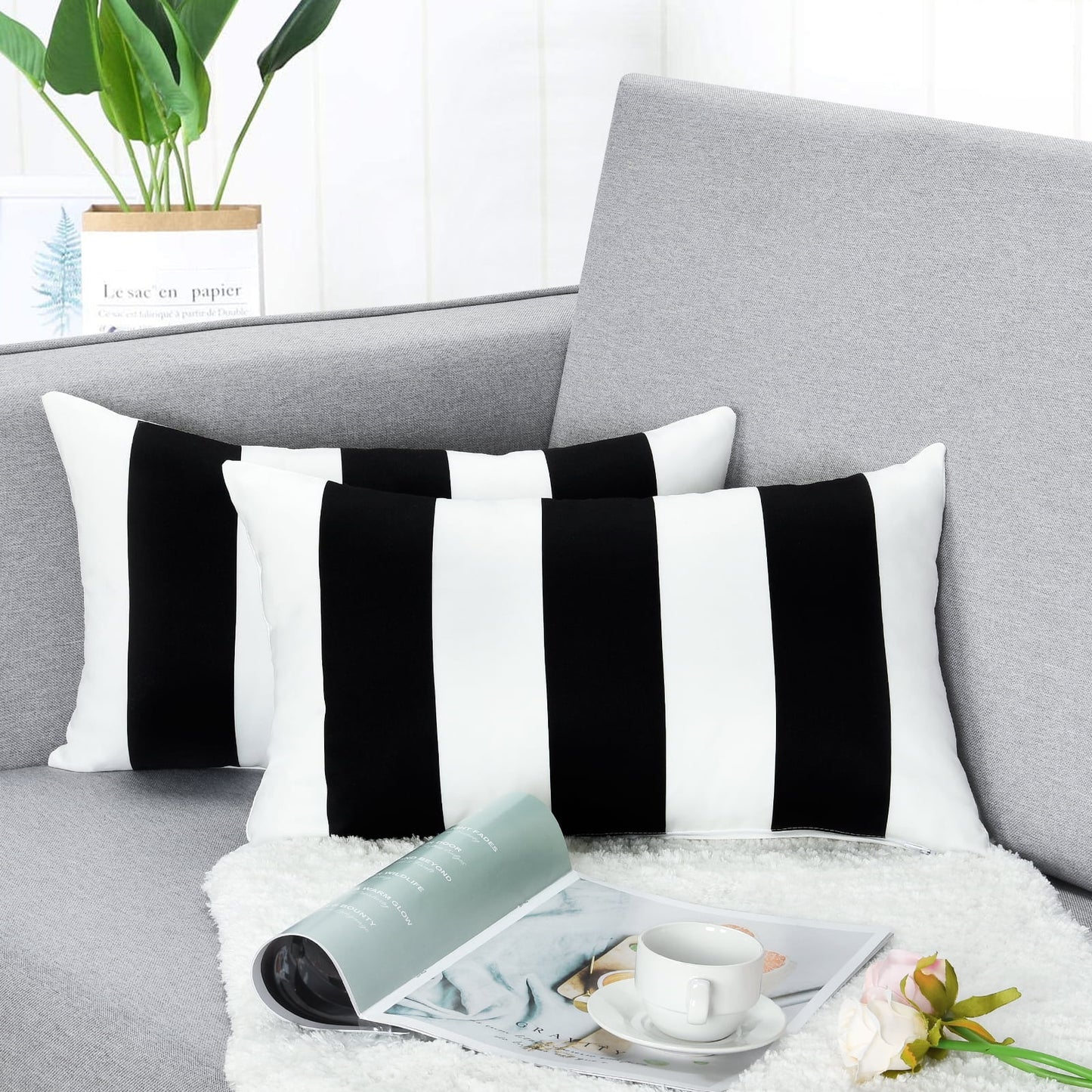 BLEUM CADE 2 Pack Black and White Striped Throw Pillow Covers 18 x 18 inch Outdoor Throw Pillows Covers,Farmhouse Decorative Throw Pillow Cases for Sofa Couch