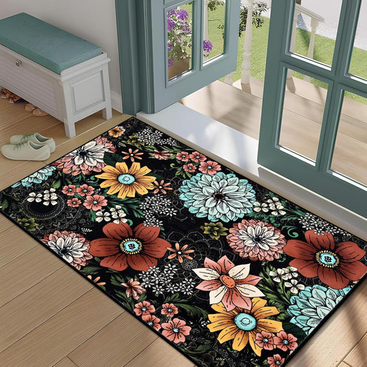 BLEUM CADE Boho Floral Area Rugs 2x3 Entryway Rug,Non Slip Washable Door Mat Outdoor Indoor Welcome Mat for Entrance