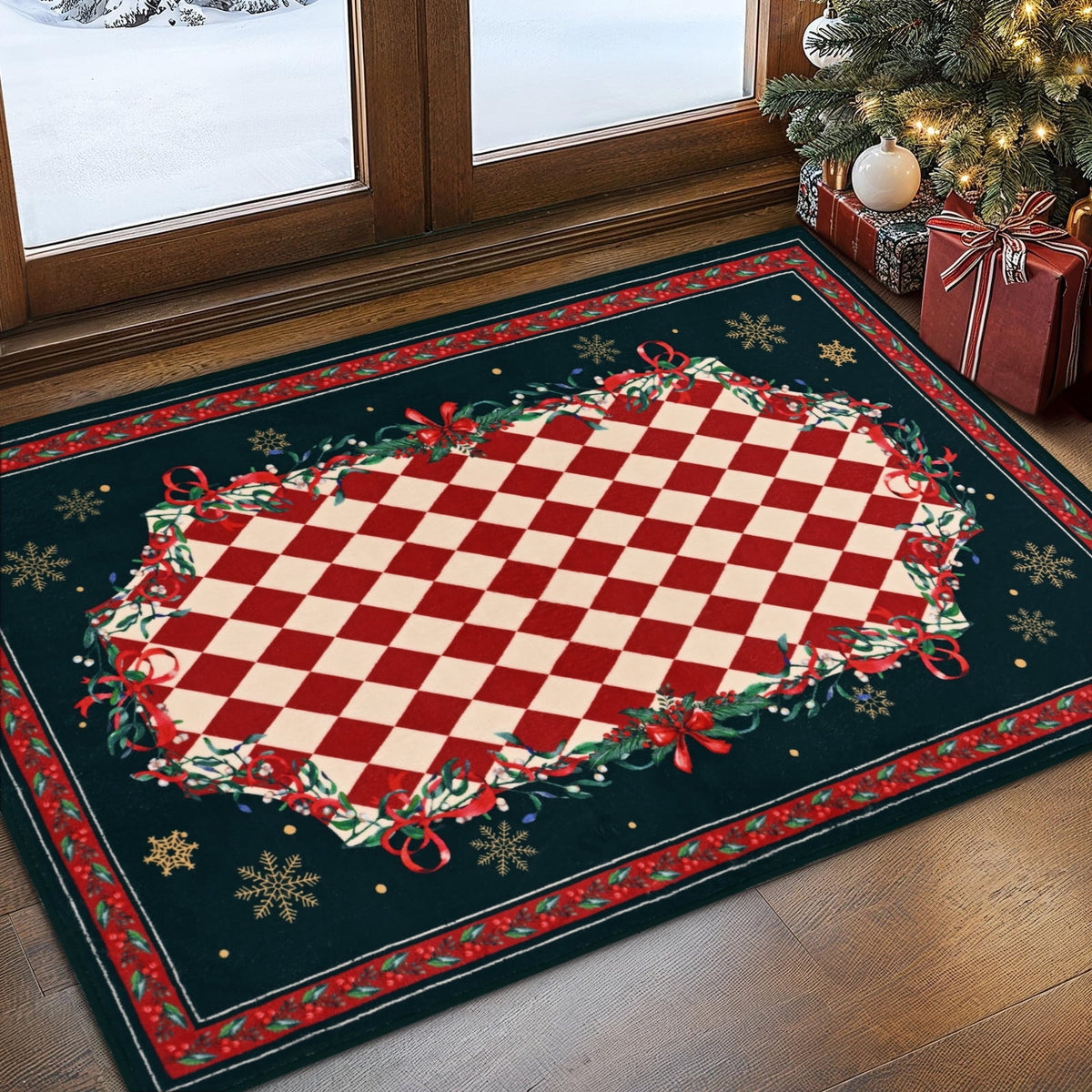 BLEUM CADE 8'x10' Christmas Area Rugs for Living Room, Washable Rugs for Bedroom Dinning Room,Red Checkered Rug Ultra Soft Non Slip Durable Large Carpet Home Decor
