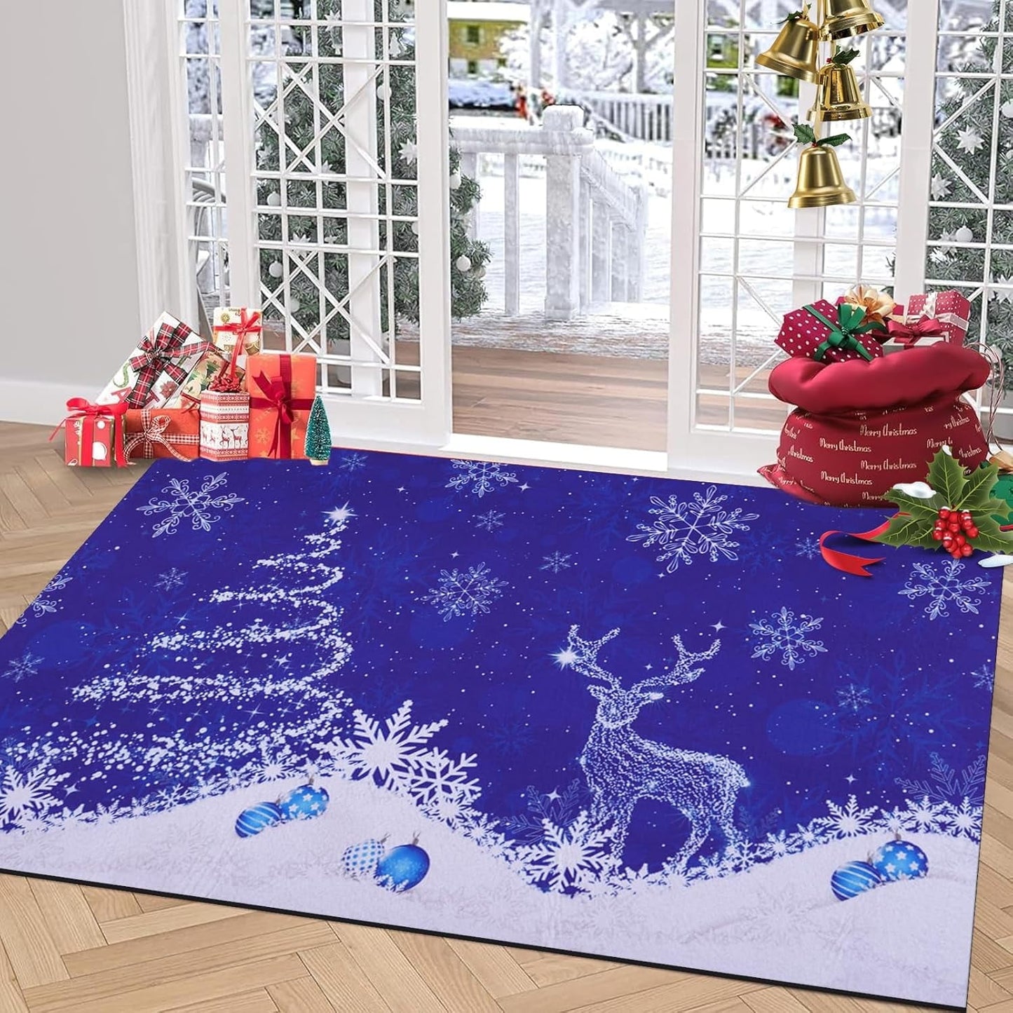 Bleum Cade Christmas Door Mat Winter Outdoor doormat,Non-Slip Christmas Tree Welcome Mat, Red,18" x 30"