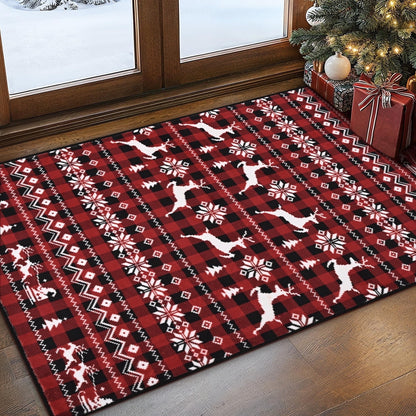 BLEUM CADE Christmas Area Rugs 8x10, Buffalo Plaid Rugs for Living Room, Red Reindeer Washable Rug Low Pile, Snowflake Bedroom Rug Non Slip, Soft Faux Wool Throw Carpet for Christmas Decorations