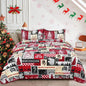 BLEUM CADE Christmas Quilts Queen Size 3 Piece, Santa Claus & Snowflake Quilt Bedding Set, Christmas Decor Soft Lightweight Bedspread Coverlet Set (1 Quilt, 2 Pillow Cases)