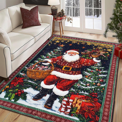 BLUEM CADE Santa Claus Christmas 5' x 7' Area Rug for Living Room Bedroom,Xmas Decor Machine Washable Rug Carpet with Non-slip Backing