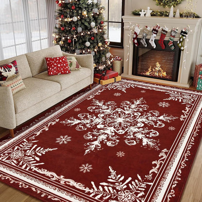 BLEUM CADE Christmas Snowflake 5'x7' Area Rugs for Living Room, Washable Rugs for Bedroom Dinning Room,Ultra Soft Non Slip Durable Large Carpet Christmas Decorations,Green