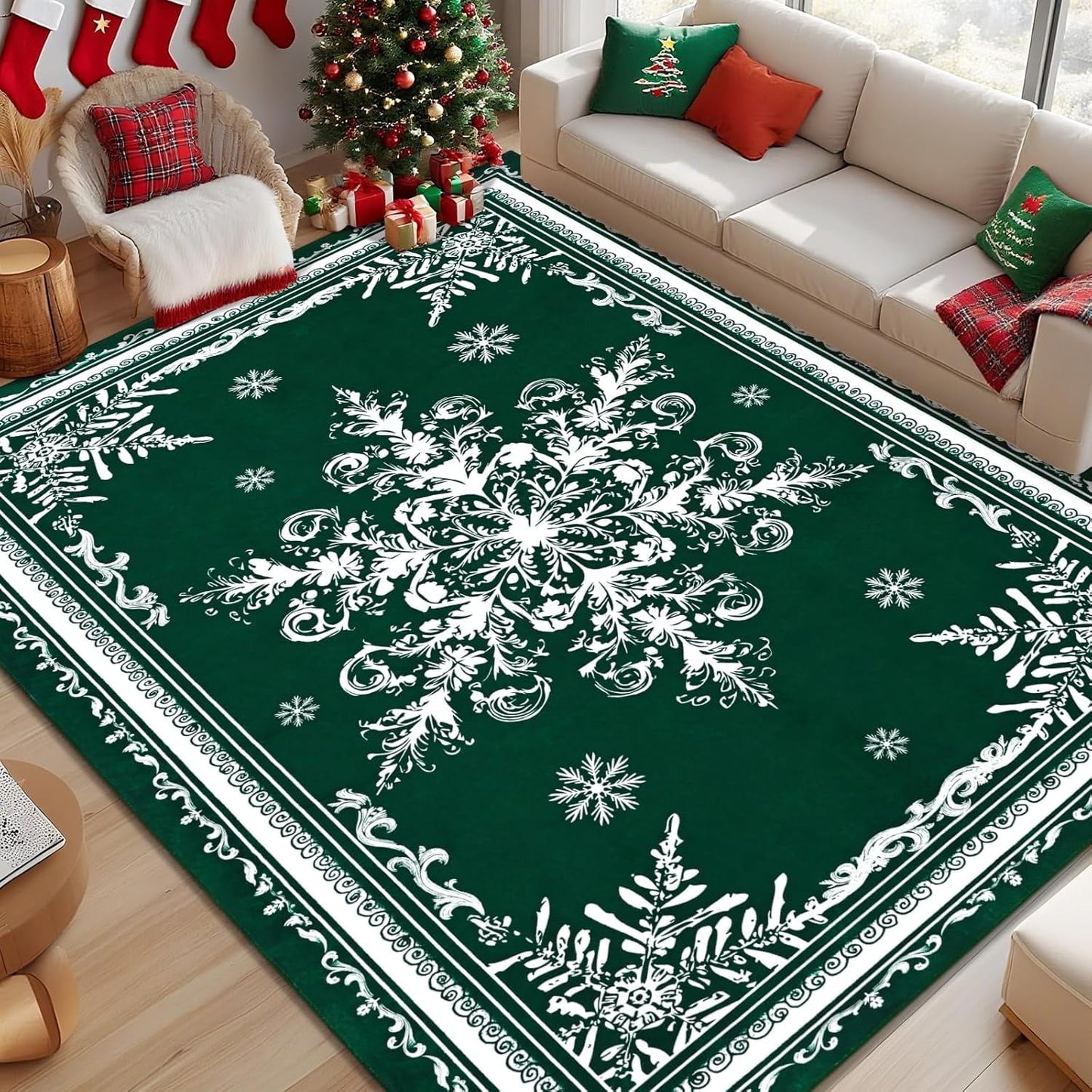 BLEUM CADE Christmas Snowflake Area Rugs 2x3 Door Mat, Non Slip Washable Entryway Rug Outdoor Indoor Welcome Mat for Entrance,Christmas Decorations,Red