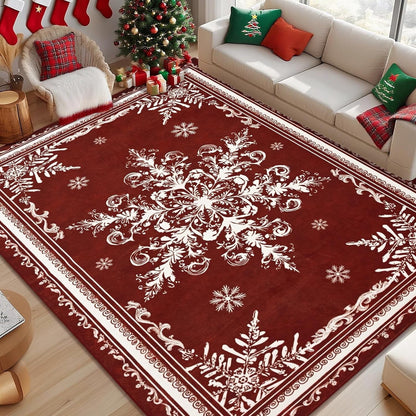BLEUM CADE Christmas Snowflake Area Rugs 8'x10' for Living Room, Washable Rugs for Bedroom Dinning Room,Ultra Soft Non Slip Durable Large Carpet Christmas Decorations,Green