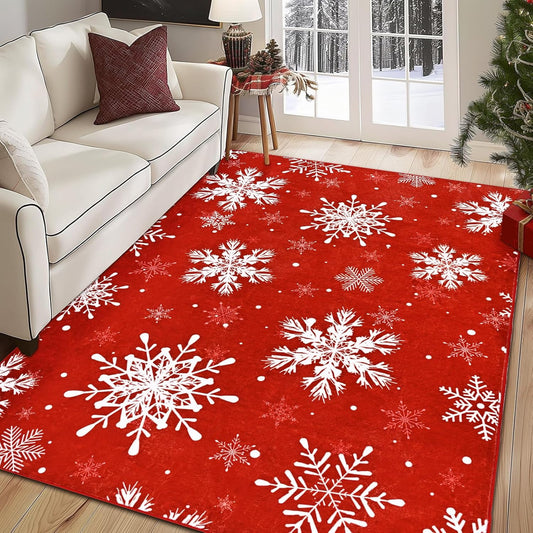 BLEUM CADE Christmas Snowflake 5x7 ft Area Rug,Non-slip Machine Washable Area Rug for Christmas Decorations Living Room Bedroom