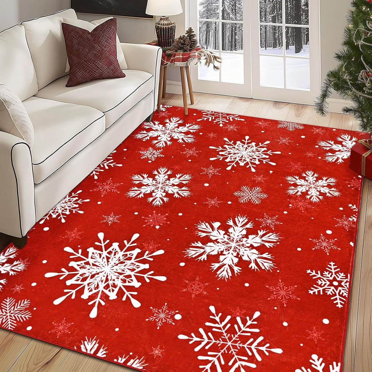 BLEUM CADE Christmas Snowflake 8x10 ft Area Rug,Non-slip Machine Washable Area Rug for Living Room Bedroom,Xmas Decor Mat for Home