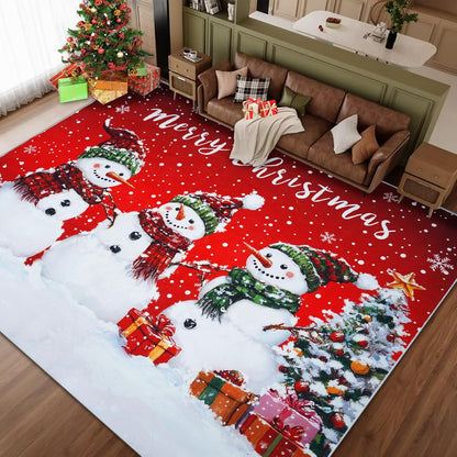 BLEUM CADE Christmas 3x5 ft Area Rug for Living Room Bedroom,Xmas Snowman Rugs Carpet for Bedroom Living Room,Non Slip Washable Area Rug for Christmas Decorations,Red