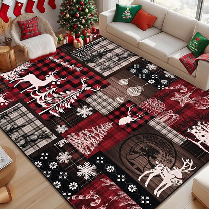 BLEUM CADE Christmas Area Rug 3x5 Rugs for Bedroom,Soft Low Pile Washable Rug,Xmas Tree Snowflake Non Slip Throw Rugs Winter Elk Christmas Carpet for Holiday Decor