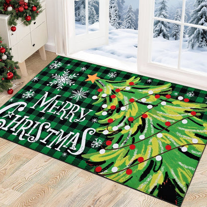 BLEUM CADE Christmas Welcome Mat,Christmas Tree Outdoor Door Mat Outside for Front Door,Non-slip Rubber Backing Doormat,Low-Pile Mat for Entrance,18 x 30 in,Black