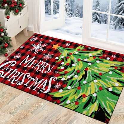 BLEUM CADE Christmas Welcome Mat,Christmas Tree Outdoor Door Mat Outside for Front Door,Non-slip Rubber Backing Doormat,Low-Pile Mat for Entrance,18 x 30 in,Black
