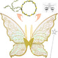 BLEUM CADE Fairy Wings for Adults and Girls,Fairy Costume Set with Floral Garland, Wand & Elf Ears, Organza Butterfly Wings Ideal for Halloween,Cosplay,Party,Golden
