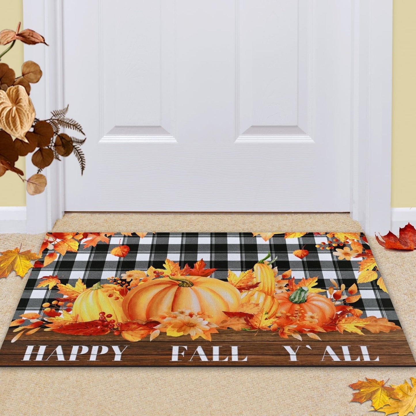 BLEUM CADE Fall Doormat Outdoor Welcome Mat for Entrance,Sunflower Pumpkin Door Mat Outside Entry Rug,18 x 30 inches