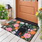 BLEUM CADE Black Cat Welcome Mat,Non Slip Low Profile Front Door Mat, Cat Floral Doormat for Front Door Porch Outdoor Patio,18" x 30"