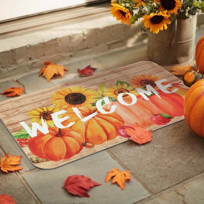 Bleum Cade Fall Pumpkin Door mat 18"x 30", Autumn Maple Leaves Non Slip Low Profile Doormat,Thanksgiving Welcome Mat for Indoor Outdoor Home Decor Gift
