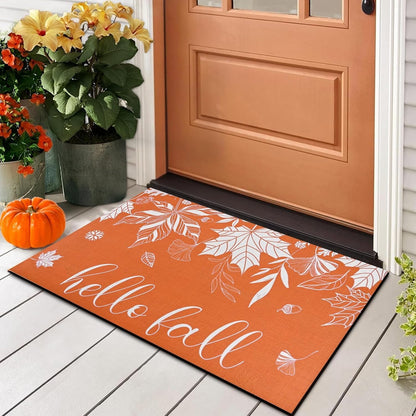 BLEUM CADE Thanksgiving Welcome Mats,Pumpkin Non Slip Outdoor Door Mats,Low Profile Entrance Fall Doormats for Outside Patio,18 x 30 inches