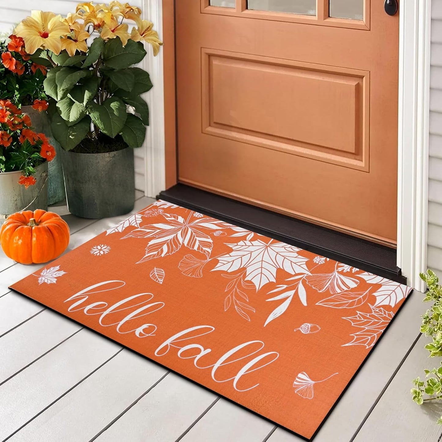 BLEUM CADE Fall Welcome Mats Doormat Outdoor, Thanksgiving Non Slip Low Profile Entrance Mat for Outside Patio,18 x 30 inches