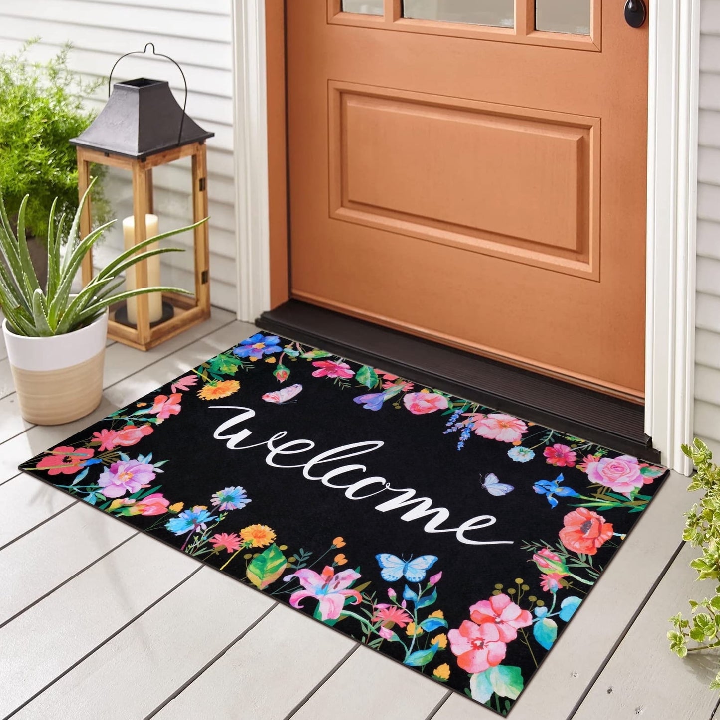 BLEUM CADE Spring Welcome Mat Floral Non Slip Outdoor Doormats,Tulip Low Profile Door Mat for Front Entrance & Outside Patio,18" x 30"
