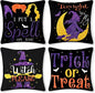 BLEUM CADE Halloween Pillow Covers 18 x 18 inch, Trick or Treat Decorative Throw Pillow Covers Set of 4,Black